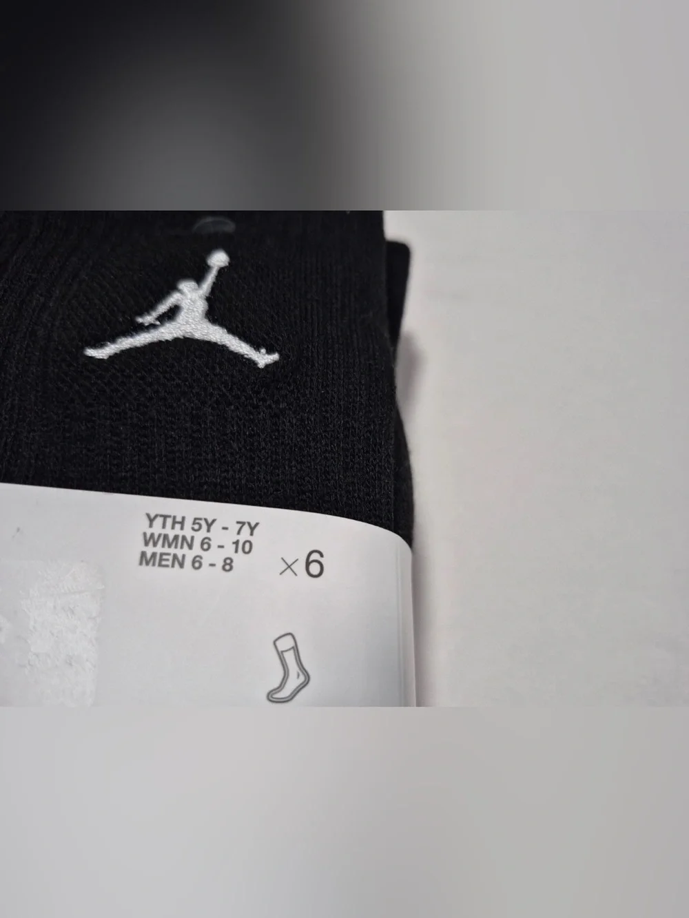 Nike Black Crew Athletic Socks with White Air Jordan Jumpman Logo (6 Pack)